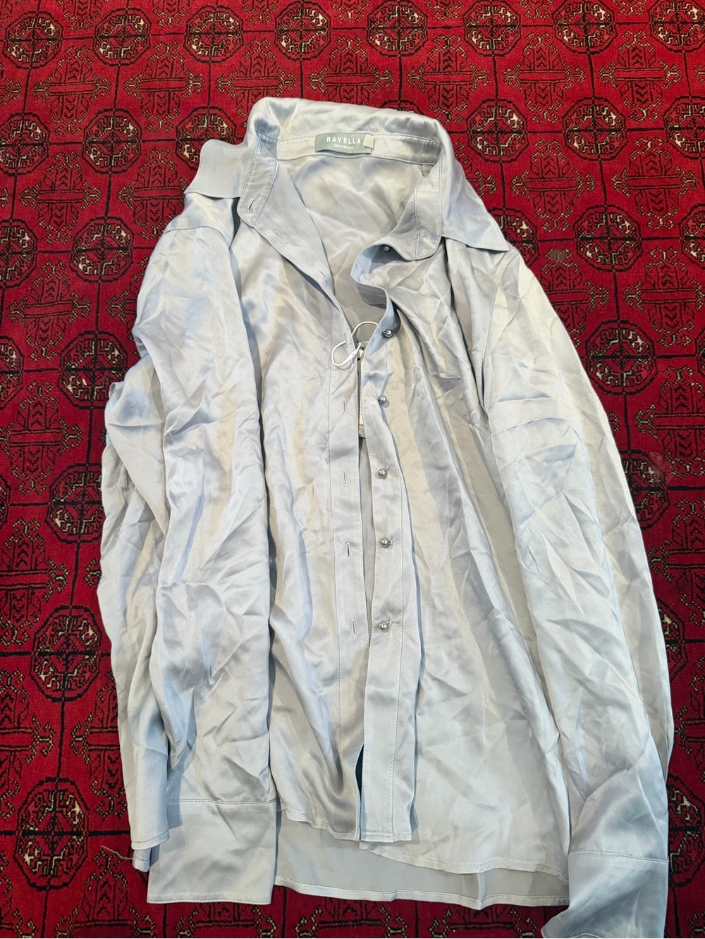 Light Grey 100% Silk Button-Up Shirt